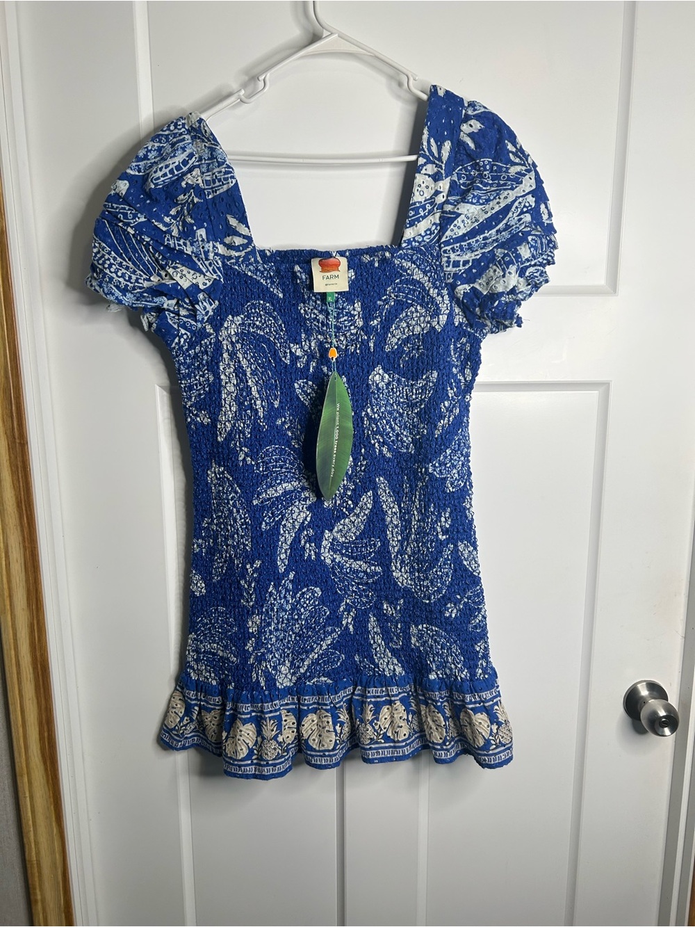 NWT Farm Rio Lace Bananas Mini Dress Size XL Blue Off White 5681
